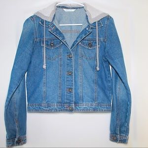 Highway Jeans Medium Blue Jean Jacket with Gray Hood (M)